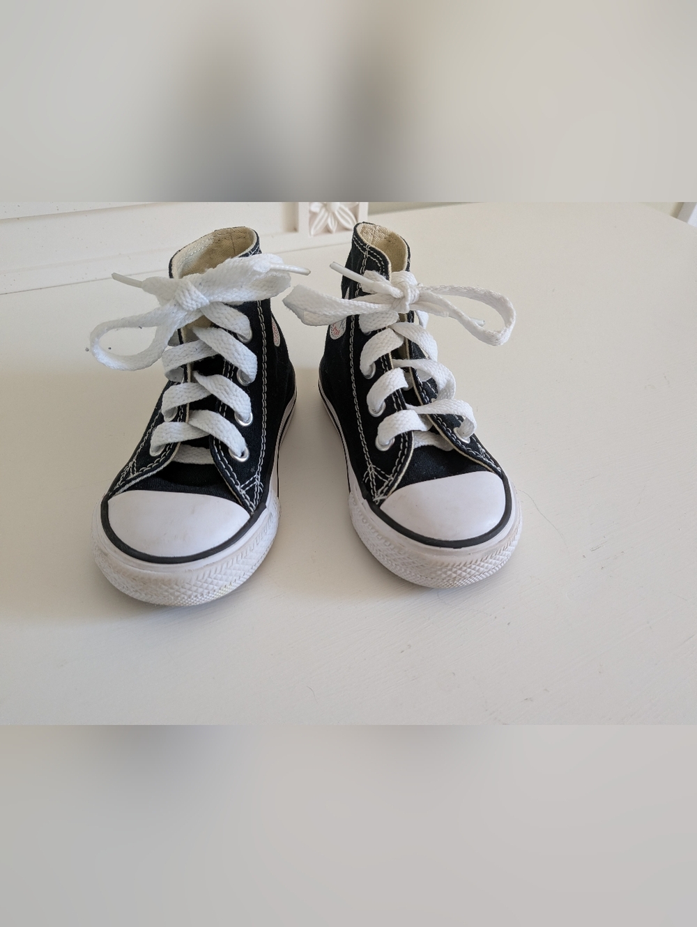 Kids Black High-Top Canvas Sneakers with White Laces